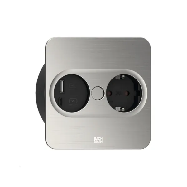 TWIST 2, 1xCEE7/3 1xUSB A/C 22W L2m stainless steel angular