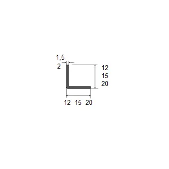 Profilis aliuminio L formos 15x15x1,5mm, L3000mm, anoduotas