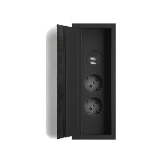 Rozečių blokas 3002 2xSchuko, dvigubas USB kroviklis, matinė juoda, laidas L2000mm
