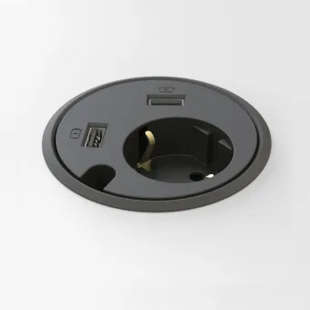 Rozečių blokas PowerDot 1xF, 2xUSB-A krovikliai, 1 kanalas laidui, laidas L1500mm, juodas