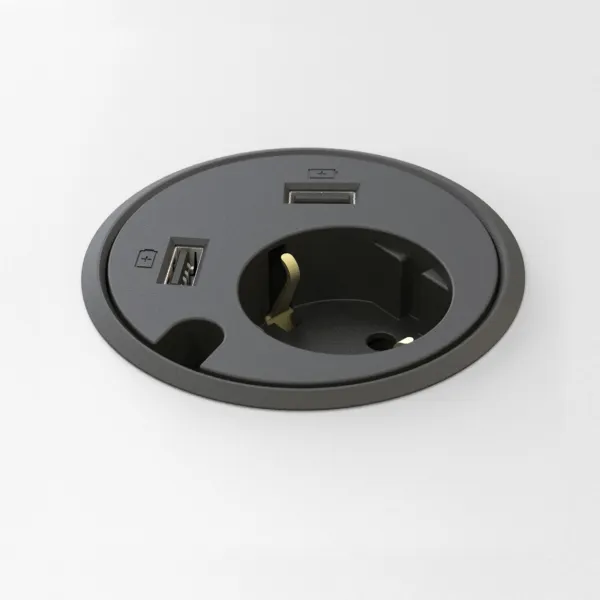 Rozečių blokas PowerDot 1xF, 2xUSB-A krovikliai, 1 kanalas laidui, laidas L1500mm, juodas