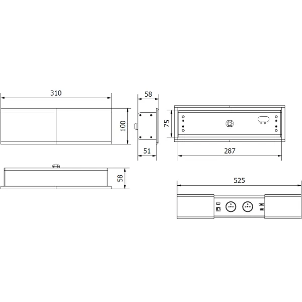 RB PRESTINO 2xschuko+USB-A+Ckr.+1xRJ45+1xHDMI juoda