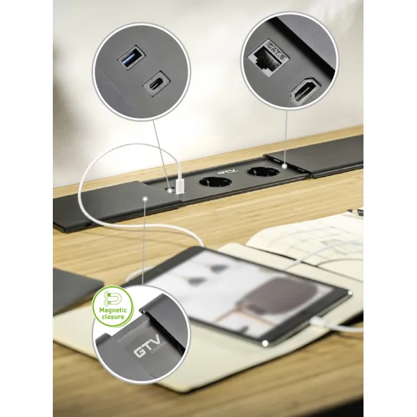 RB PRESTINO 2xschuko+USB-A+Ckr.+1xRJ45+1xHDMI juoda