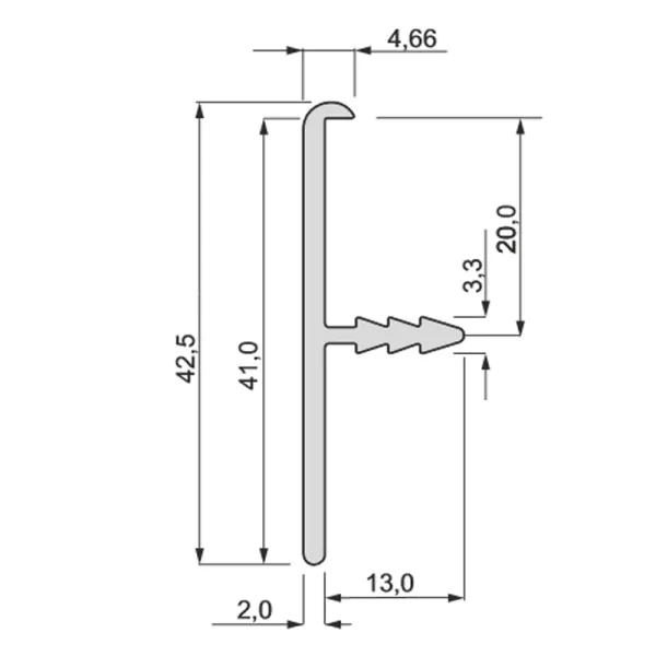 Aluminum profile for installation in a niche for a table top 40, L3500mm