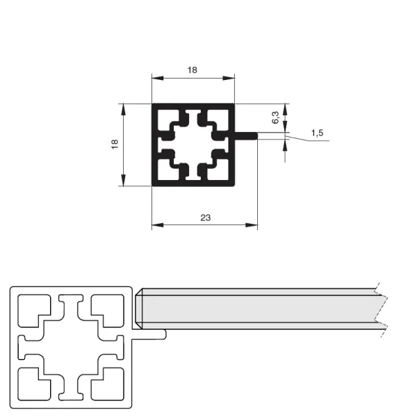 Profile CUBE glass shelves L3000mm black anodized
