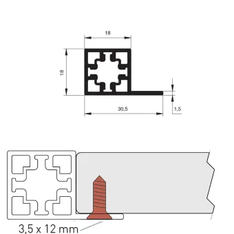 Profile CUBE for wooden wall/back L3000mm black anodized