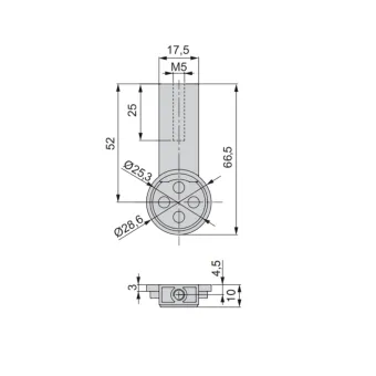 Support for Ø28mm tube with cover cap black