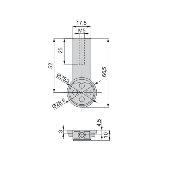 Support for Ø28mm tube with cover cap black