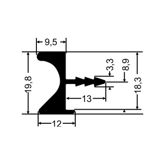 Aluminum handle profile, for recess mounting L3500mm