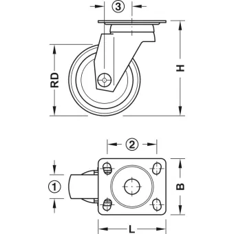 Furniture castor, Load bearing capacity 30kg, steerable