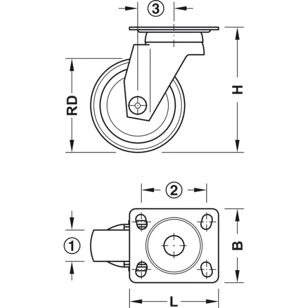 Furniture castor, Load bearing capacity 30kg, steerable