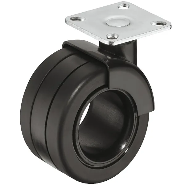 Twin wheel castor, Load bearing capacity 50kg, with screw-on plate