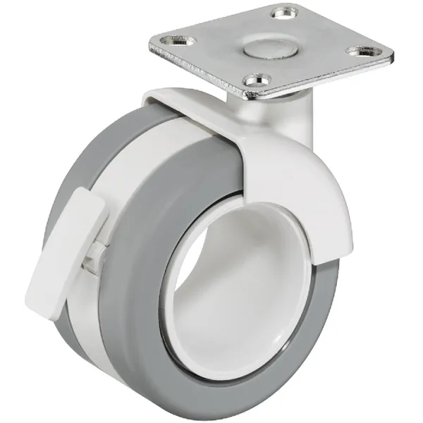 Ratukas su plokštele Ø68mm, H82mm, su stabdžiu balta/pilka