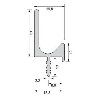 Aluminum handle profile, for recess mounting L3500mm black
