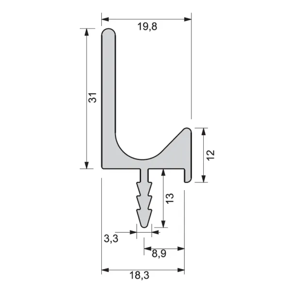 Aluminum handle profile, for recess mounting L3500mm black