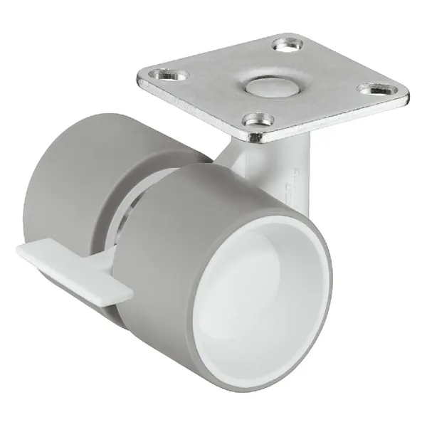 Ratukas su plokštele Ø40mm, H42mm, su stabdžiu balta/pilka
