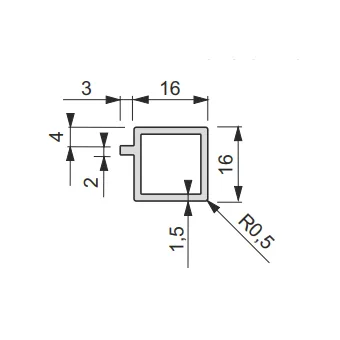 Profile iQube 16x16mm with 1 bracket L3500mm black