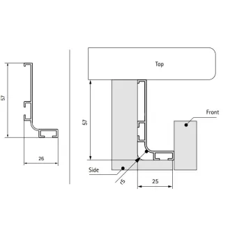 Aluminum profile for drawers, horizontal, L4200mm white