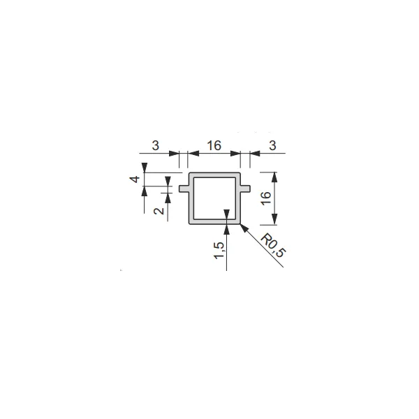Profile iQube 16x16mm with 2 brackets L3500mm black