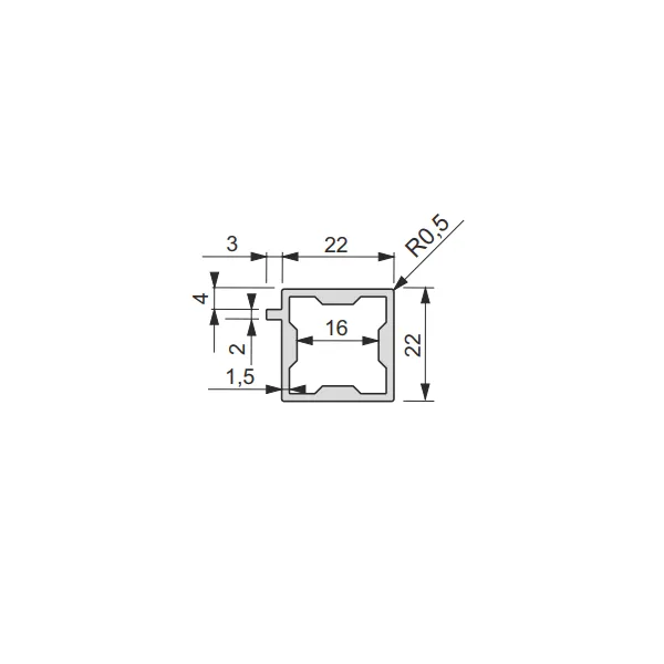 Profile iQube 22x22mm with 1 bracket L3500mm black