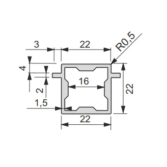 Profile iQube 22x22mm with 2 brackets L3500mm black