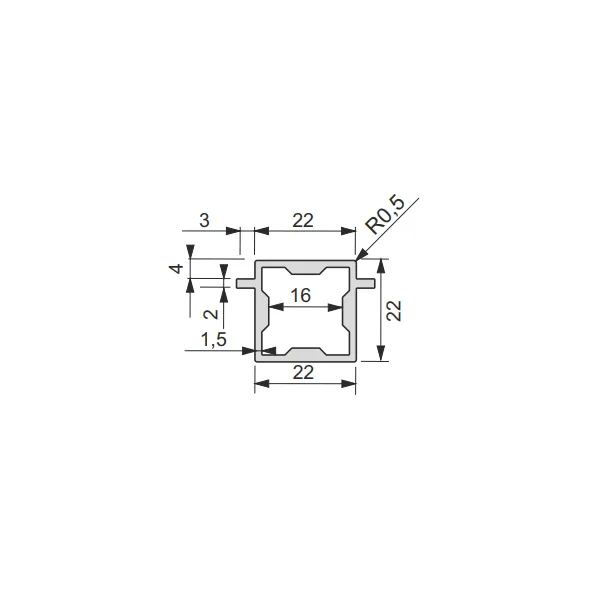 Profile iQube 22x22mm with 2 brackets L3500mm black