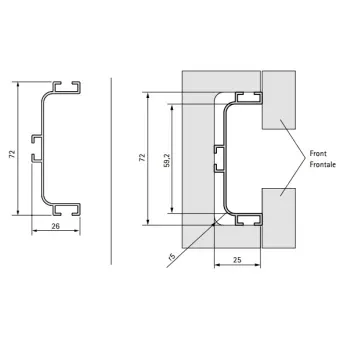 Aluminum profile double for drawers horizontal L4200mm