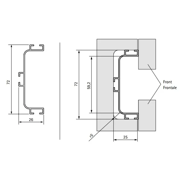 Aluminum profile double drawer horizontal L4200mm white RAL901