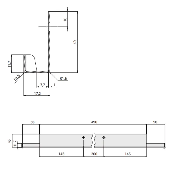 Aluminum profile for oven vertical L602mm aluminum