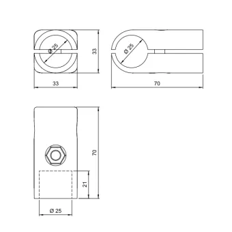 End connection, S type, for tube Ø25mm, black