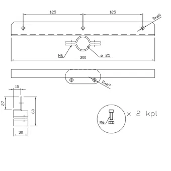 Shelf fixing element, for Ø25mm tube