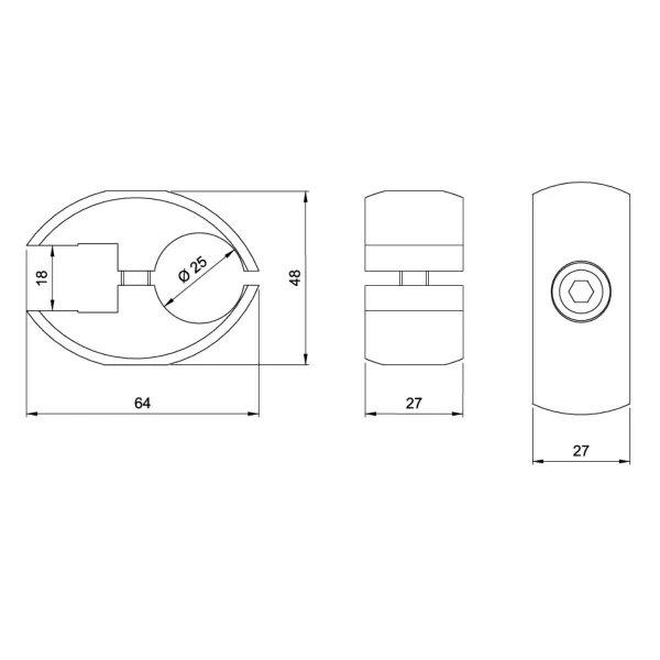 One-way connection for glass/chipboard