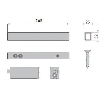 Intermediate wall connection element L295mm black STILI PHOS