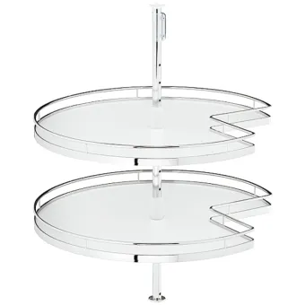 Three quarter circle carousel fitting, corner cabinet, with carousel shelf, 90° door