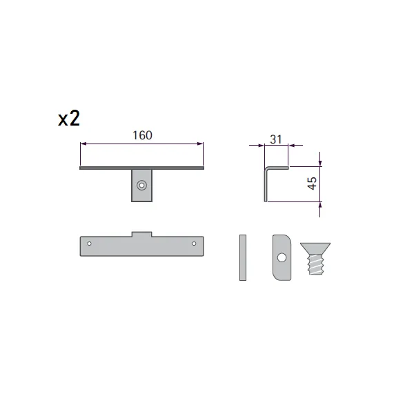 Fixing element for wooden shelf L160mm stainless steel 2 pcs STILI PHOS