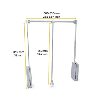 Hang pull down wardrobe rail lift, W830-1150mm, Chrome plated, Steel and Plastic