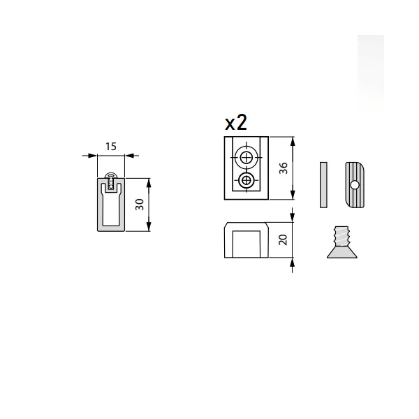 Rectangular rod, with plastic protection and supports, 15x30mm L600mm stainless steel STILI PHOS