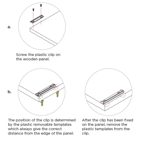 Panel clip to vertical profile, for WALK-IN system, plastic MODUS