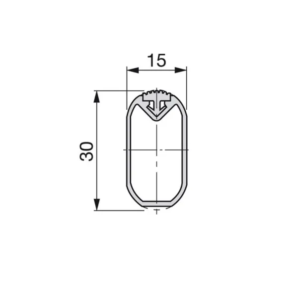 Tube aluminum oval with plastic protection 30x15mm L2350mm