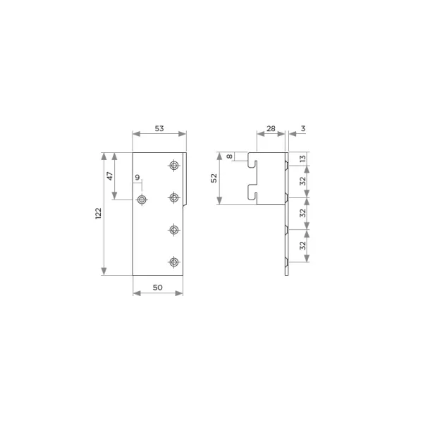 End brackets, L type, vertical, for WALK-IN system H122mm L+R gray MODUS