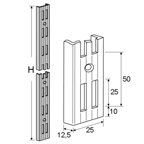 Vertical profile, metal, double W50mm L1000mm aluminum