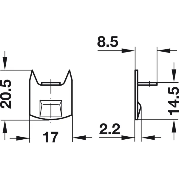 Angled striking plate, for furniture bolt, with ridge and teeth