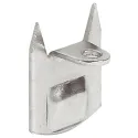 Angled striking plate, for furniture bolt, with ridge and teeth