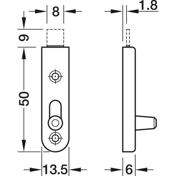 Furniture bolts, Straight deadbolt, visible screws