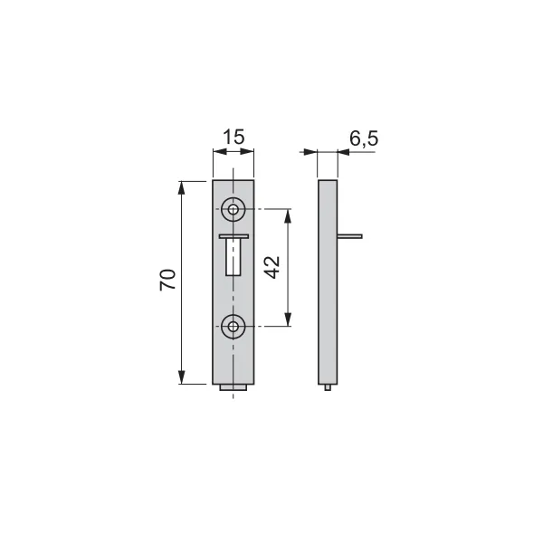 Furniture bolt, straight deadbolt, visible screws L70mm