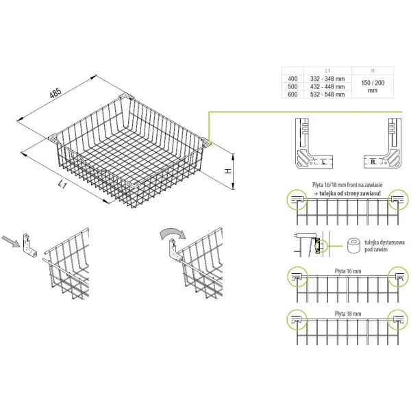 Pull-out drawer/basket SIMPLA, W500mm, H200mm, white