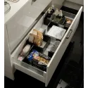 Food storage container insert, for front pull-outs and internal drawer boxes with railing