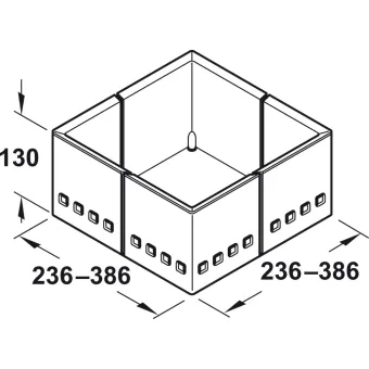 Food storage container insert, for front pull-outs and internal drawer boxes with railing