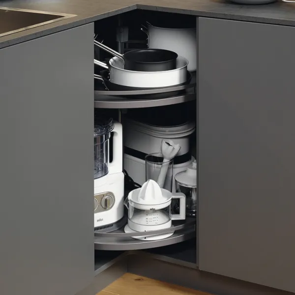 Three quarter circle carousel fitting, For corner cabinet, with 90° doors