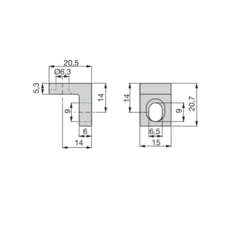 Jungtis kampinė metalinė 20,5x20,5mm,